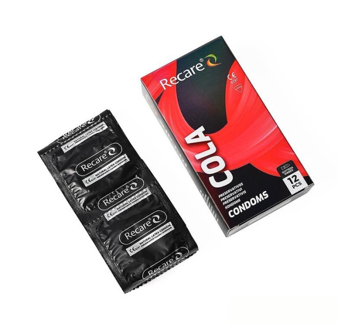 Holographic Recare Cola Dotted&Ribbed Condoms 12шт, з пухирцями і ребрами, аромат: Кола