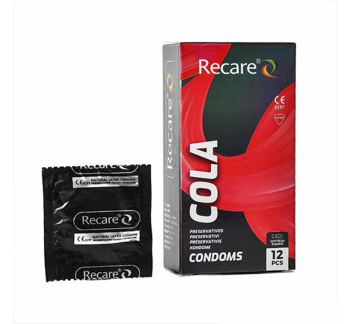 Holographic Recare Cola Dotted&Ribbed Condoms 12шт, з пухирцями і ребрами, аромат: Кола