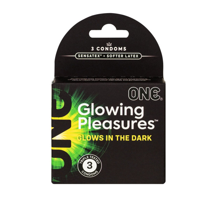 ONE Glowing Pleasures, 3 шт, світяться в темряві, зі змазкою, картонне паковання
