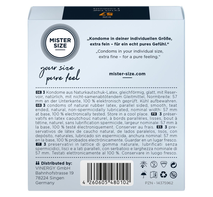 Mister Size - pure feel - 57 (3 condoms), товщина 0,05 мм
