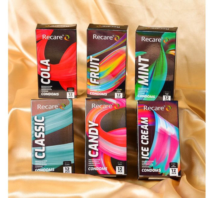Holographic Recare Cola Dotted&Ribbed Condoms 12шт, з пухирцями і ребрами, аромат: Кола