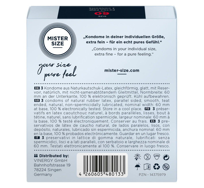 Mister Size - pure feel - 60 (3 condoms), товщина 0,05 мм
