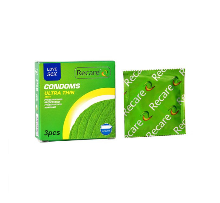 Recare Ultra Thin Mint Condoms 3 шт, ультратонкі, аромат: м'ята