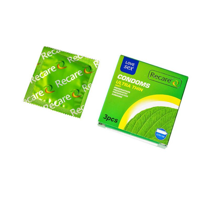 Recare Ultra Thin Mint Condoms 3 шт, ультратонкі, аромат: м'ята