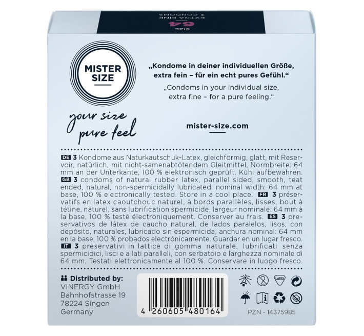 Mister Size - pure feel - 64 (3 condoms), товщина 0,05 мм