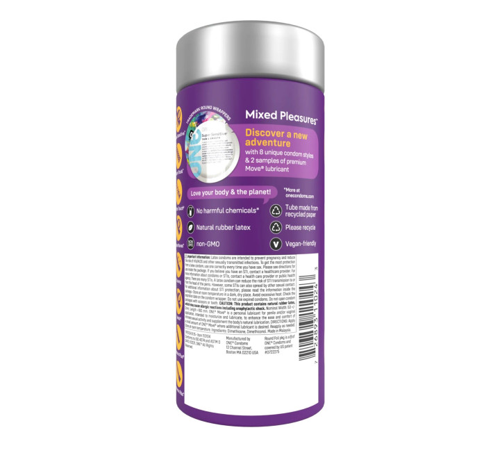 ONE Mixed Pleasures, 24 шт, 8 видів, лубрикант у комплекті, подарункове паковання-тубус