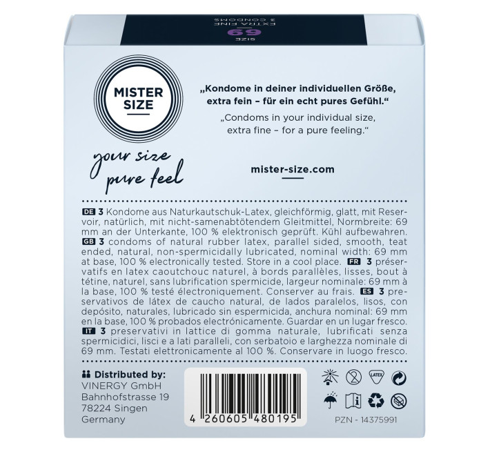 Mister Size - pure feel - 69 (3 condoms), товщина 0,05 мм