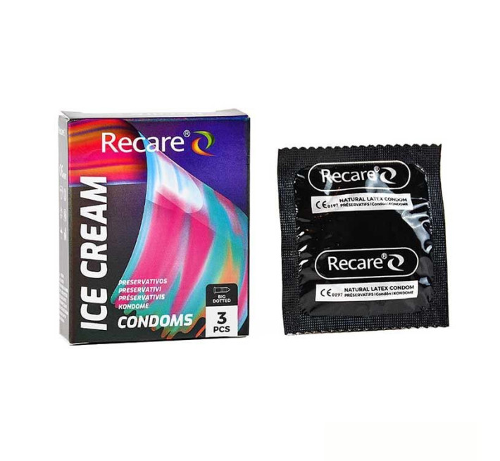 Holographic Recare Ice Cream Big Dotted Condoms 3 шт, з пухирцями, аромат: морозиво