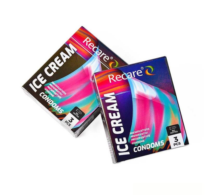 Holographic Recare Ice Cream Big Dotted Condoms 3 шт, з пухирцями, аромат: морозиво