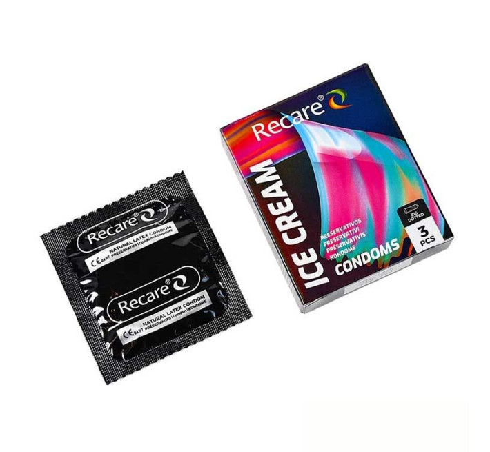 Holographic Recare Ice Cream Big Dotted Condoms 3 шт, з пухирцями, аромат: морозиво