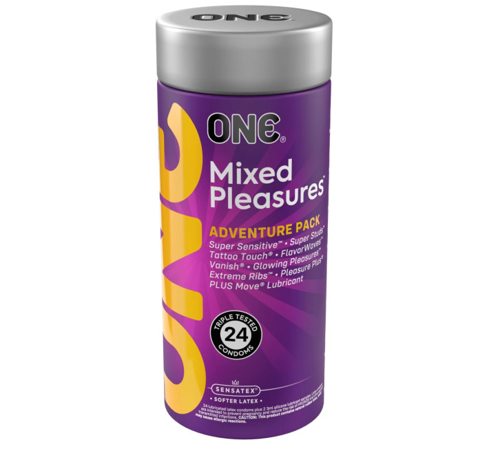 ONE Mixed Pleasures, 24 шт, 8 видів, лубрикант у комплекті, подарункове паковання-тубус