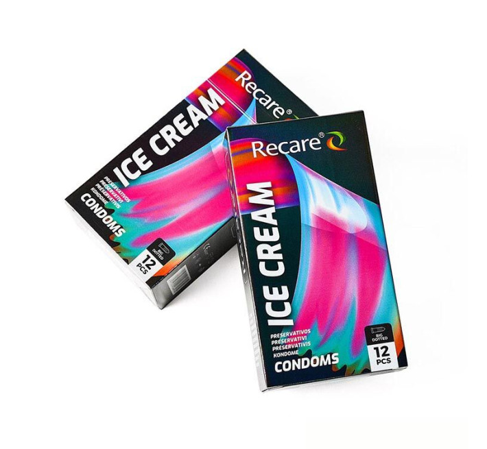 Holographic Recare Ice Cream Big Dotted Condoms 12 шт, з пухирцями, аромат: морозиво