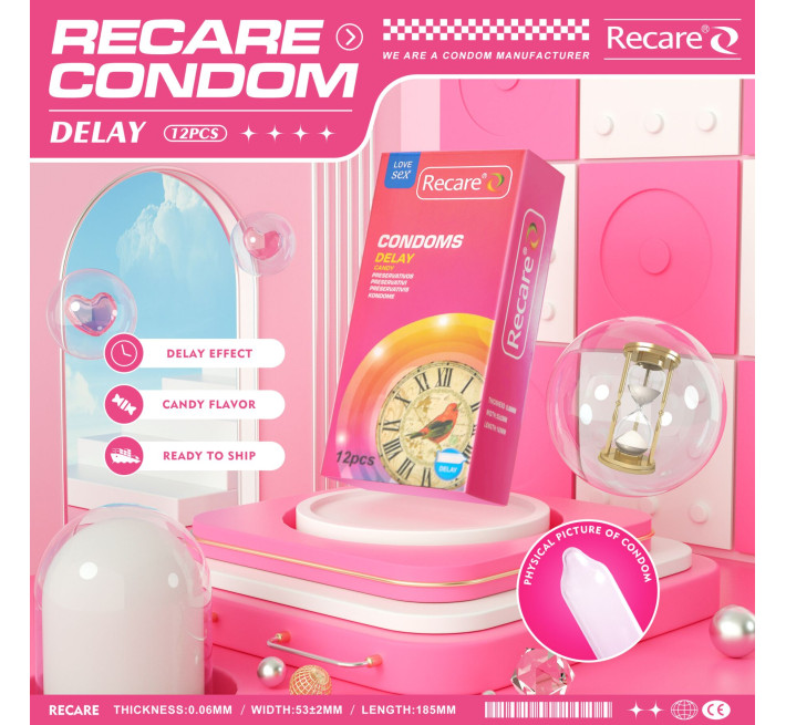 Recare Delay Candy Condoms 12 шт, пролонгувальний ефект, цукерковий аромат