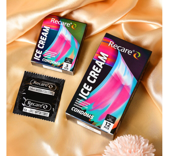 Holographic Recare Ice Cream Big Dotted Condoms 12 шт, з пухирцями, аромат: морозиво