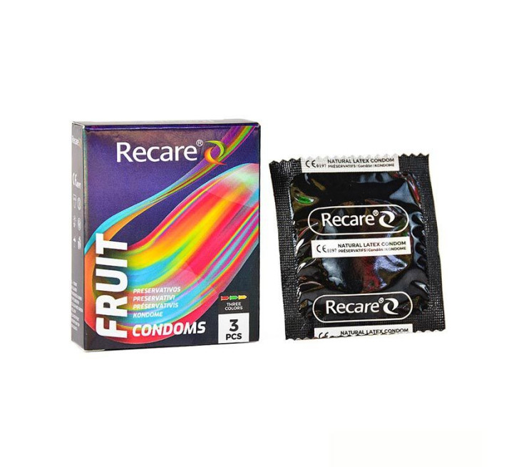 Holographic Recare Fruit Flavour Condoms 3 шт, аромати: м'ята, банан, полуниця