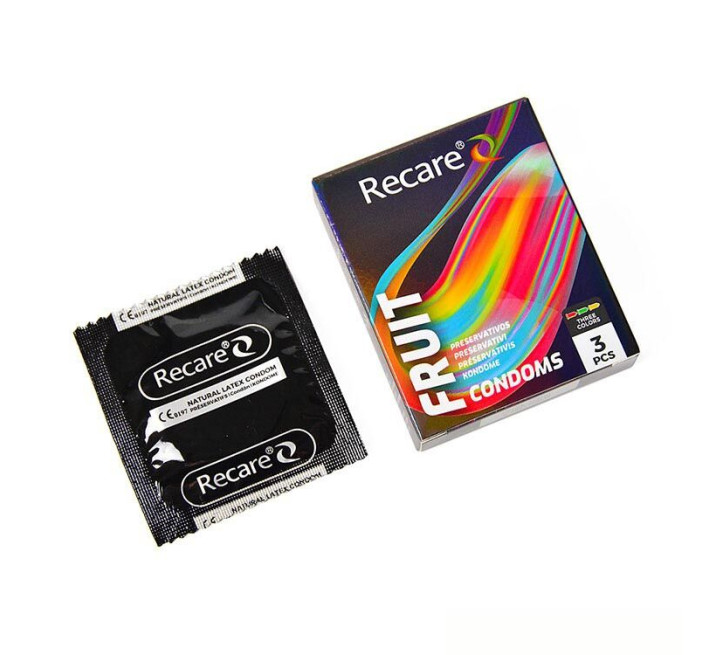 Holographic Recare Fruit Flavour Condoms 3 шт, аромати: м'ята, банан, полуниця