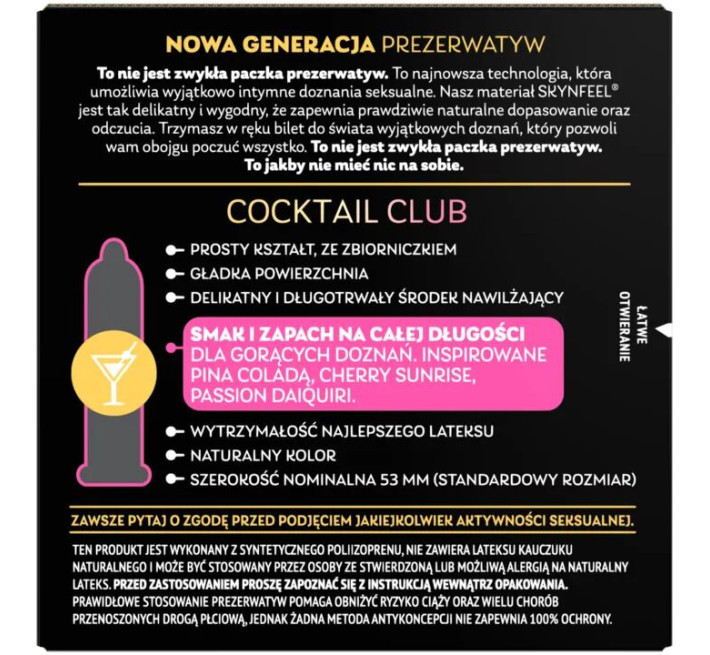Презервативы SKYN Cocktail Club 3 шт, вкусы Pina Colada, Cherry Sunrise и Passion Daiquiri