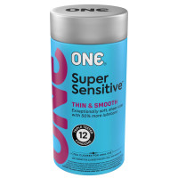 ONE Super Sensitive, 12 шт, гладенькі, з додатковою змазкою, паковання-тубус