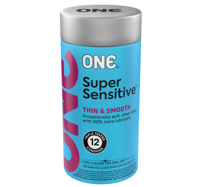ONE Super Sensitive, 12 шт, гладенькі, з додатковою змазкою, паковання-тубус