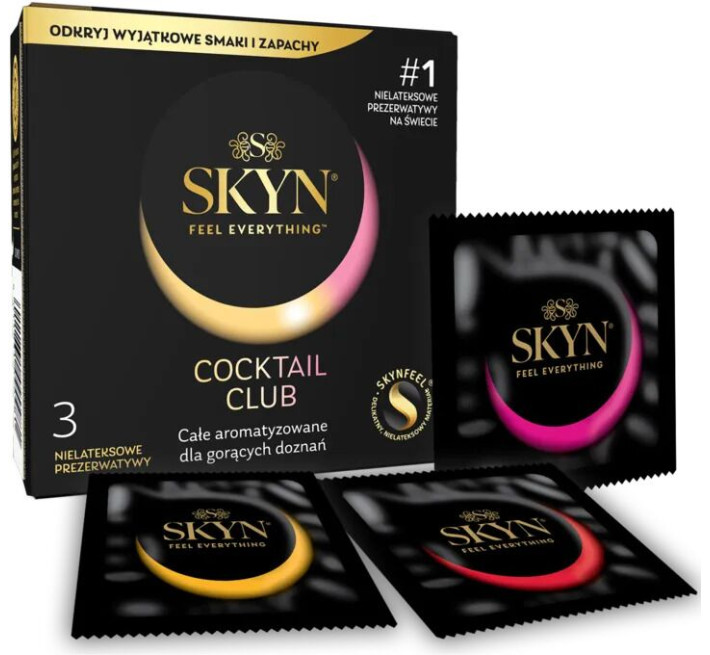 Презервативы SKYN Cocktail Club 3 шт, вкусы Pina Colada, Cherry Sunrise и Passion Daiquiri