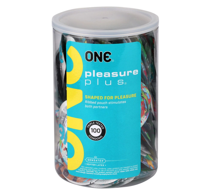 ONE Pleasure Plus, 100 шт, з ребристою ділянкою на кінці, паковання-тубус