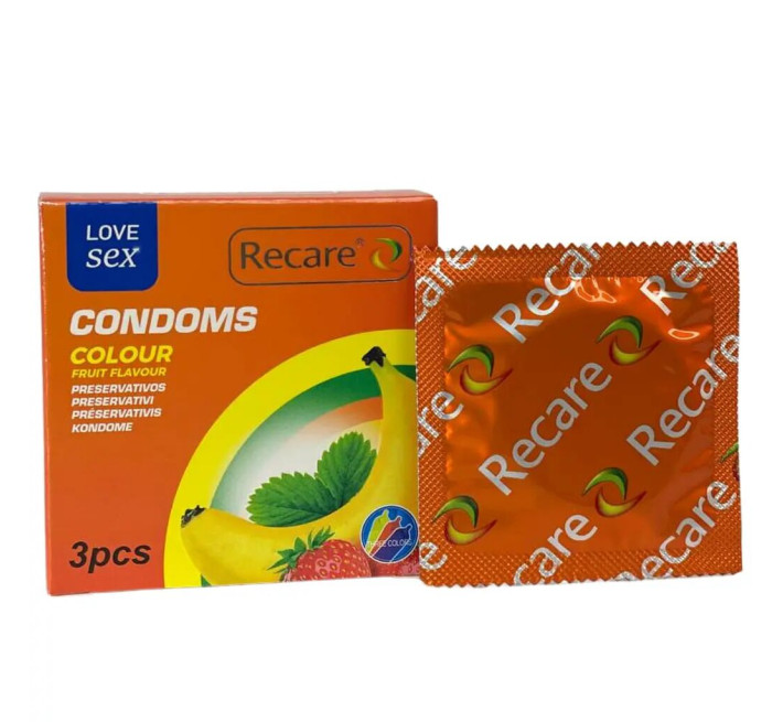 Recare Color Fruit Flavour Condoms 3 шт, аромати: м'ята, банан, полуниця